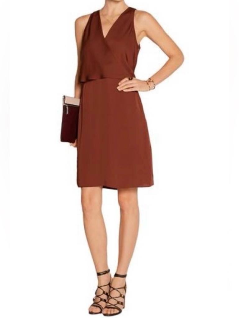 Nwt Theory Osteen 100% Silk Mini Dress Russet Luxury Classic Work Flowy $365 12